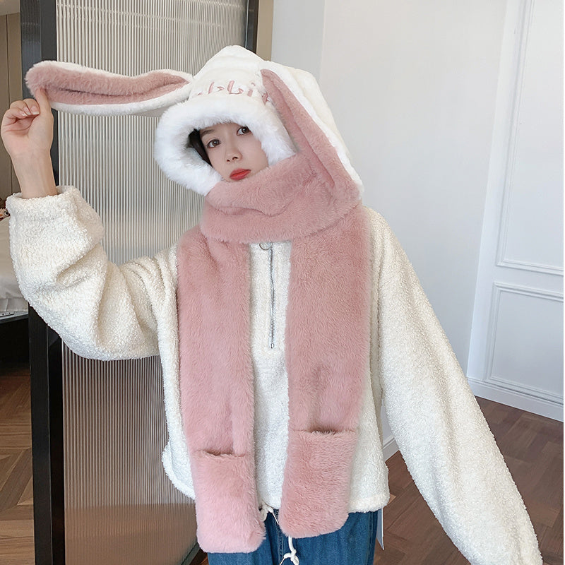 Cute Rabbit Ears Scarf Gloves All in One