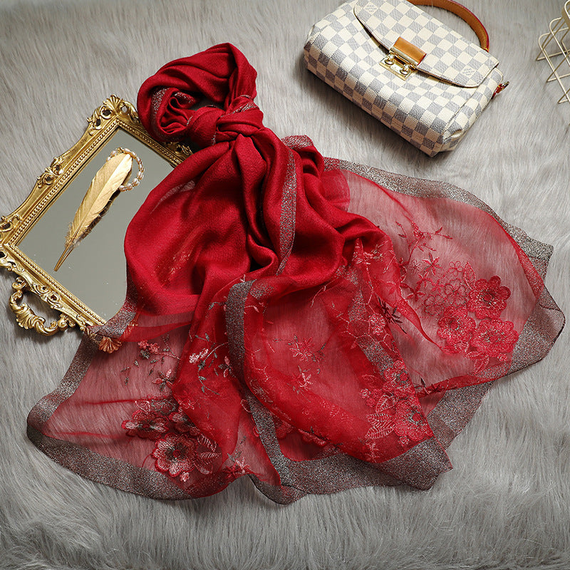 Silk embroidered scarf