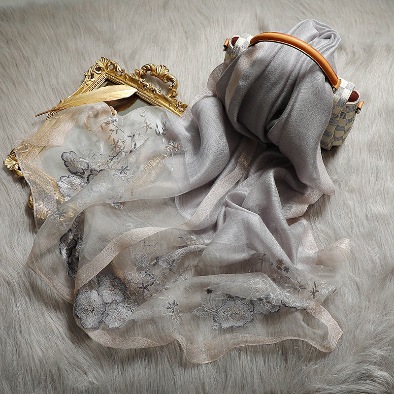 Silk embroidered scarf