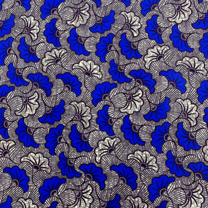 Dancing Fans African Print Fabric Embrace vibrant elegance with the Dancing Fans African Print fabric. This captivating design features swirling fans in rich blues and greys, reminiscent of graceful movements and joyful celebrations.