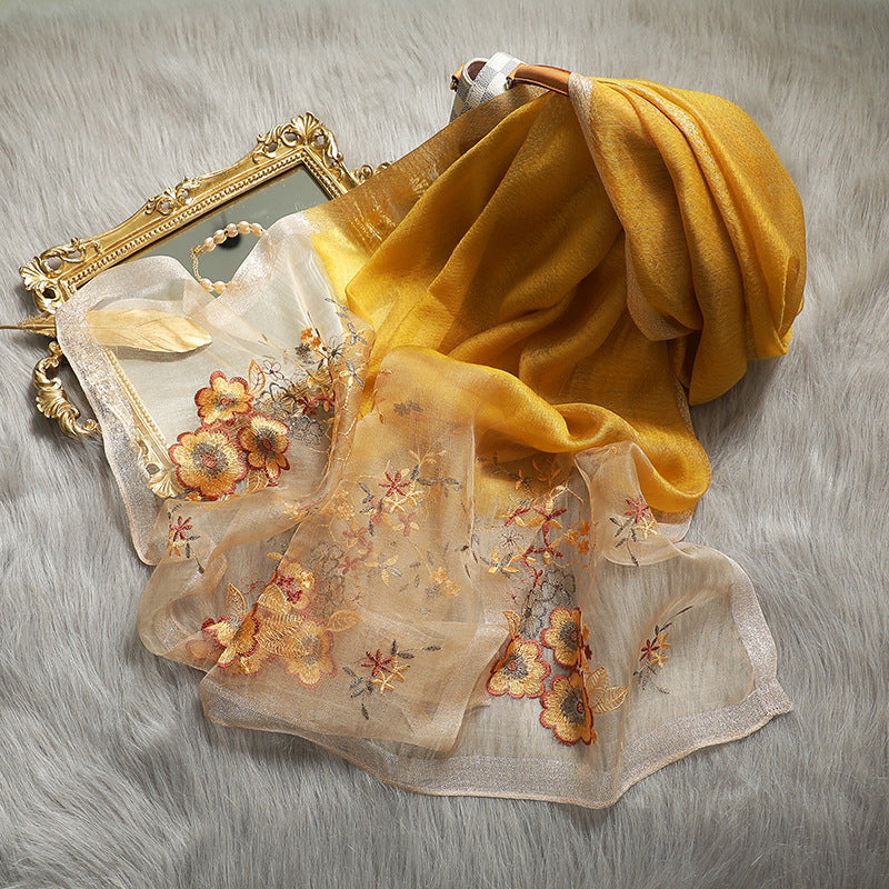 Silk embroidered scarf