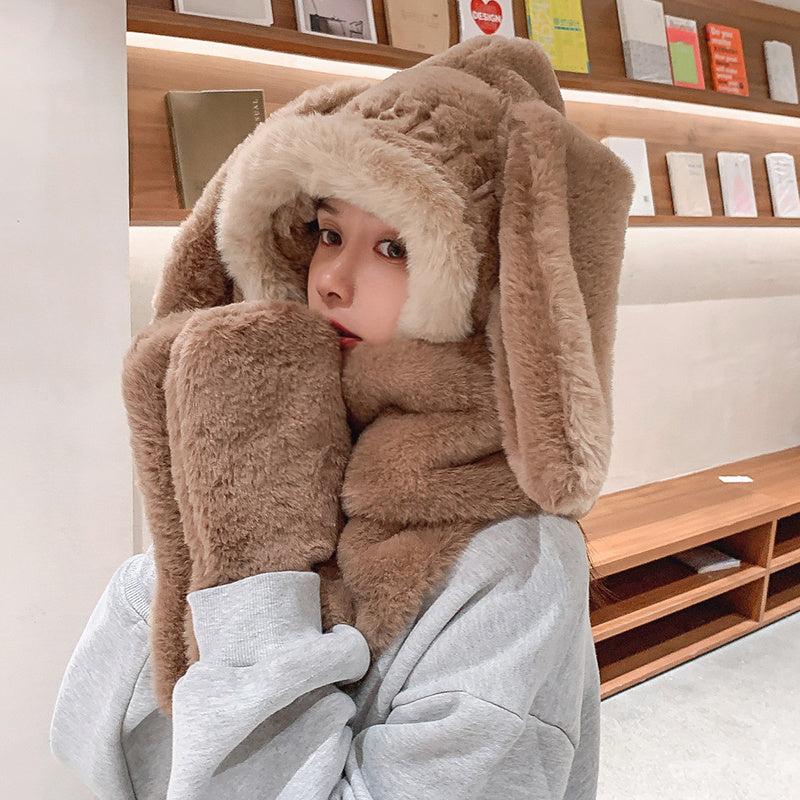 Cute Rabbit Ears Scarf Gloves All in One