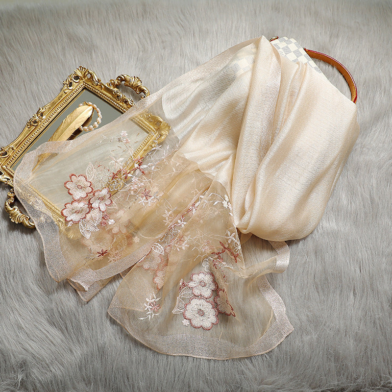 Silk embroidered scarf
