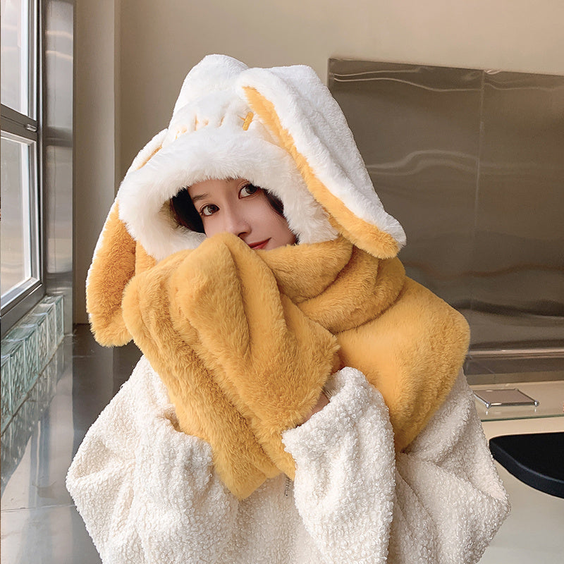 Cute Rabbit Ears Scarf Gloves All in One