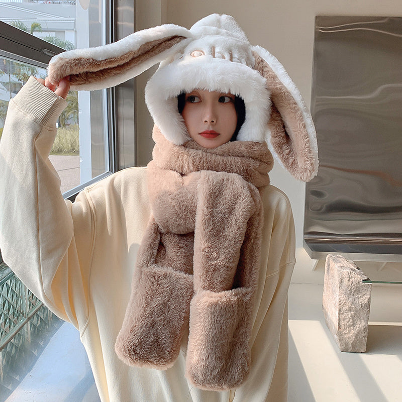 Cute Rabbit Ears Scarf Gloves All in One