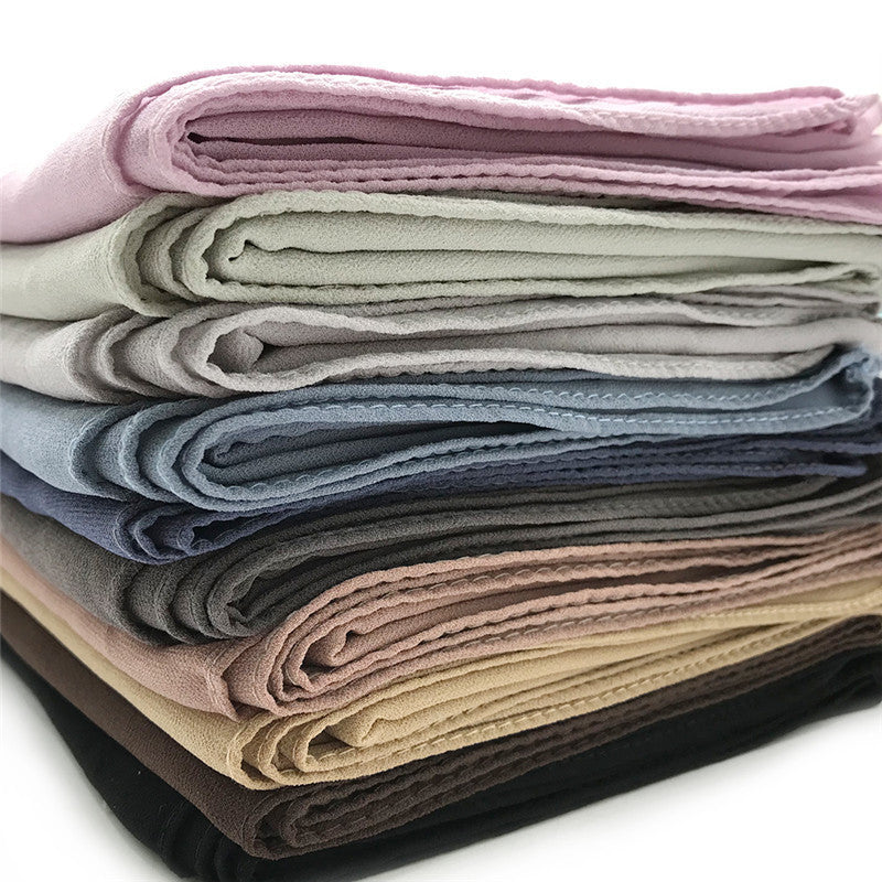 Women's Pure Color Pearl Chiffon Bubble Scarf Gauze Scarf