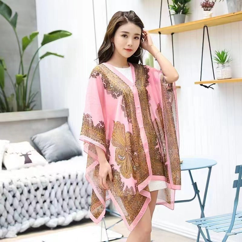 Boho Chic Pink Sheer Cover-Up Scarf – Lightweight & Elegant