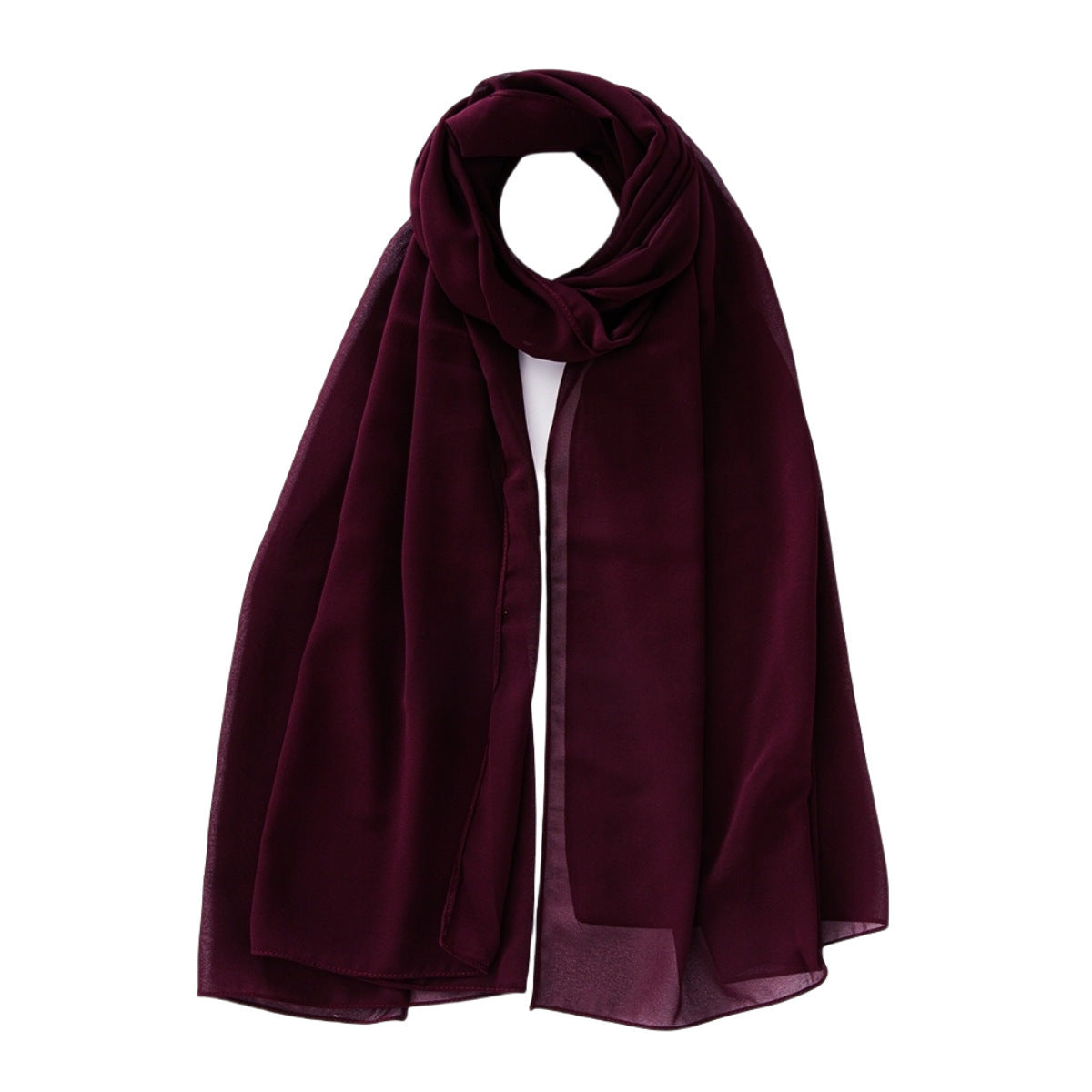 Women's Pure Color Pearl Chiffon Bubble Scarf Gauze Scarf