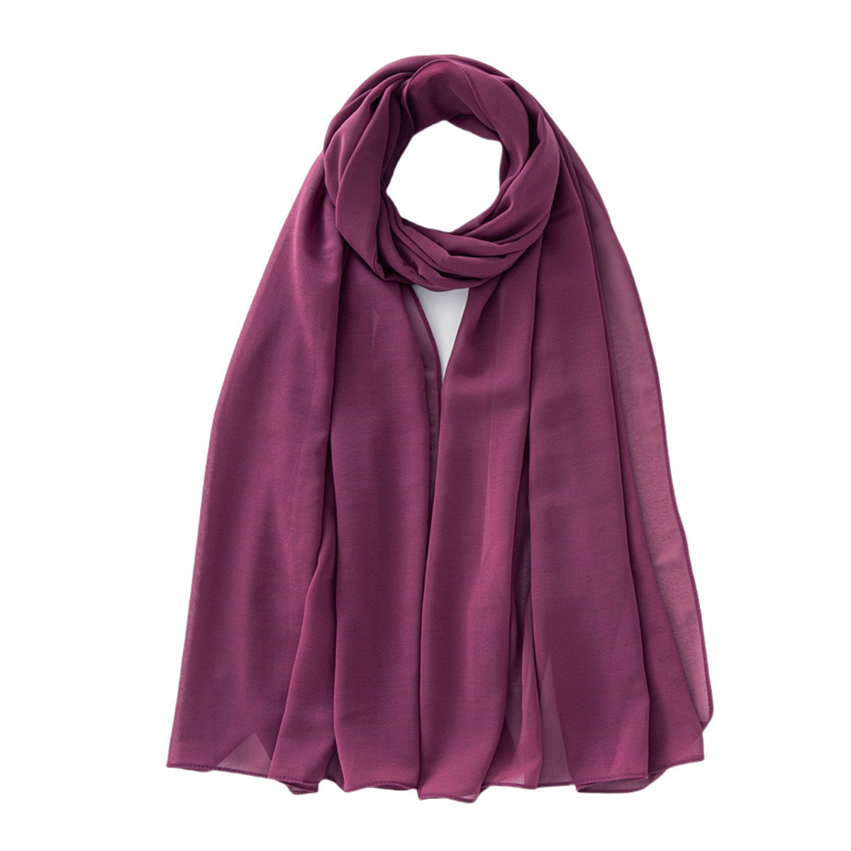 Women's Pure Color Pearl Chiffon Bubble Scarf Gauze Scarf