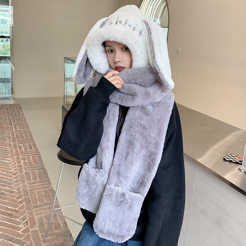 Cute Rabbit Ears Scarf Gloves All in One