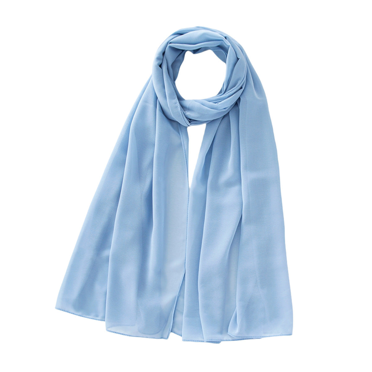 Women's Pure Color Pearl Chiffon Bubble Scarf Gauze Scarf