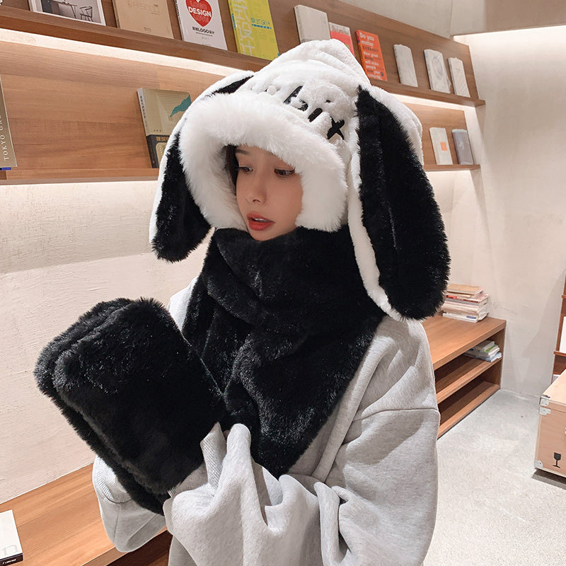 Cute Rabbit Ears Scarf Gloves All in One