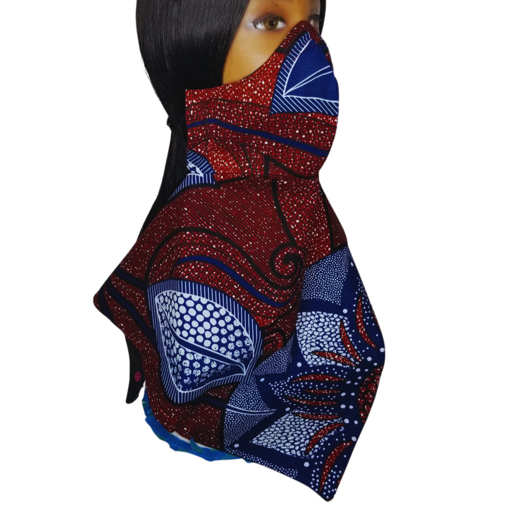 BG1 Panda Scarf & Mask - African Print "Burgundy & Blue Floral"
