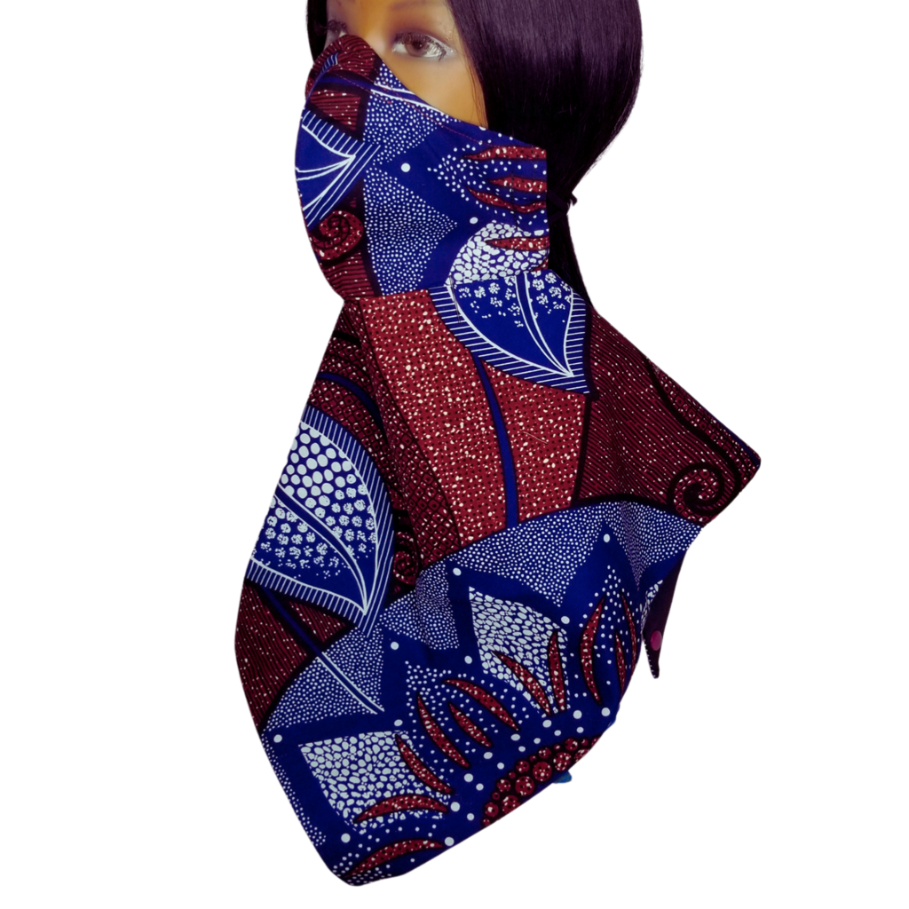 BG1 Panda Scarf & Mask - African Print "Burgundy & Blue Floral"