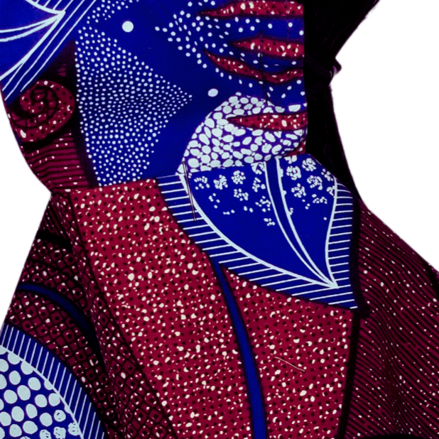 BG1 Panda Scarf & Mask - African Print "Burgundy & Blue Floral"