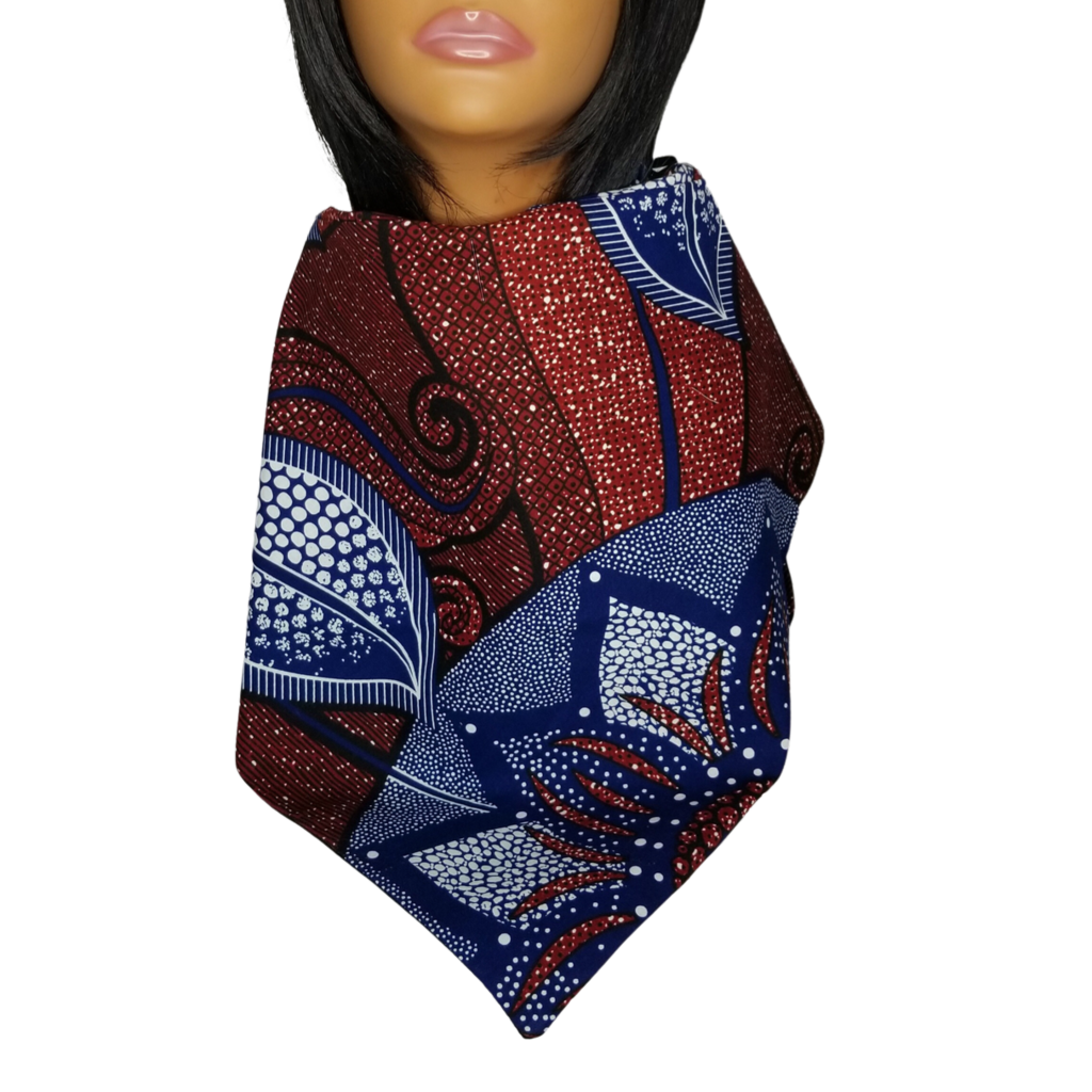 BG1 Panda Scarf & Mask - African Print "Burgundy & Blue Floral"