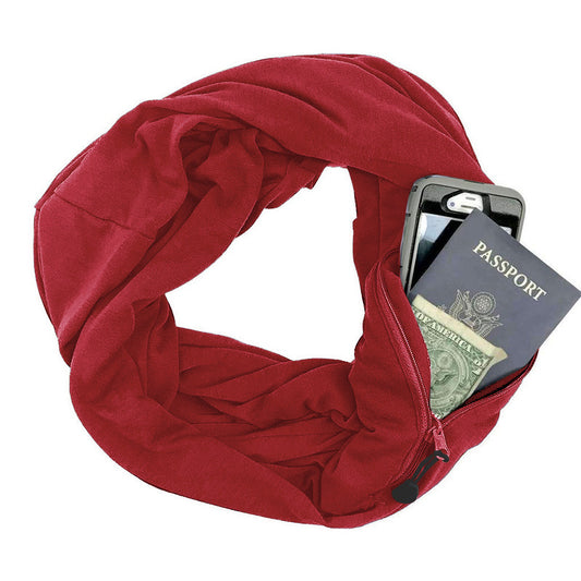 Pure Color Couple Warm Scarf Zipper Storage Convenience Pocket Scarf