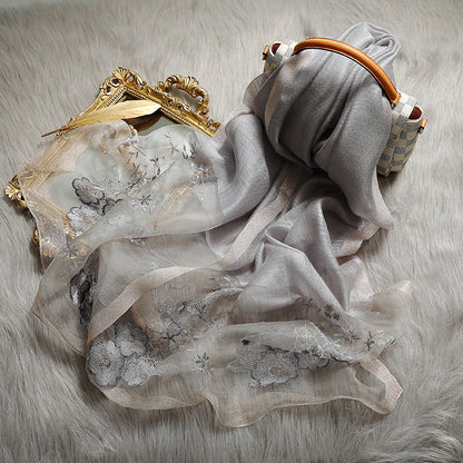 Silk embroidered scarf