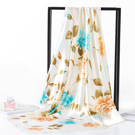 Satin Large Square Scarf, Printing Large Shawl Silk Scarf