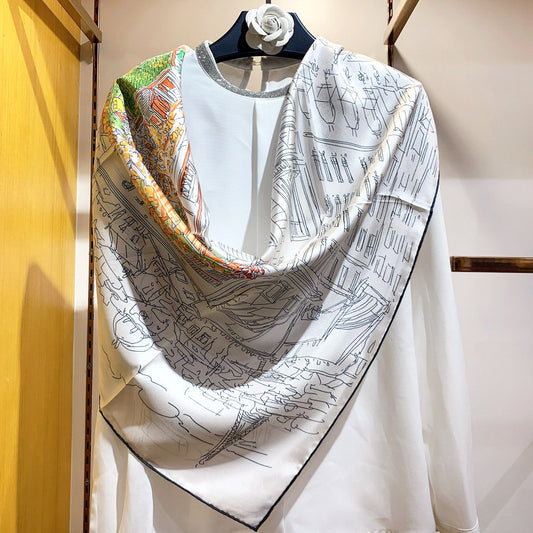 Silk Scarf Curled Edge 90cm Large Square Scarf Women