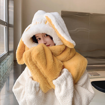Cute Rabbit Ears Scarf Gloves All in One
