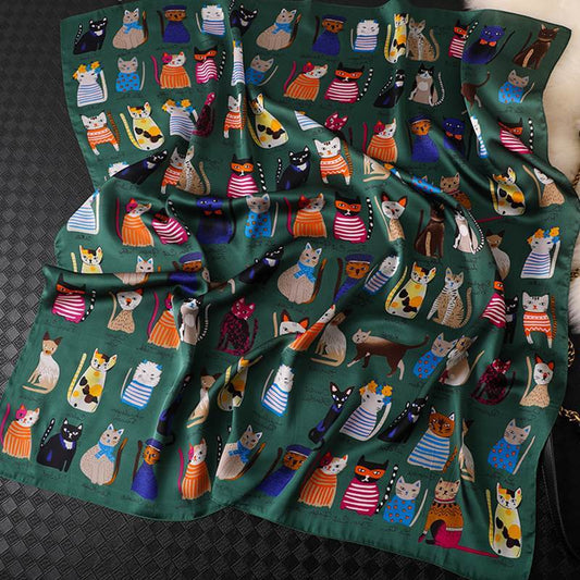 Whisker Parade Silk Square Scarf – Cat Lover’s Dream