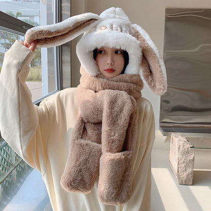 Cute Rabbit Ears Scarf Gloves All in One