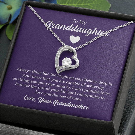 This Granddaughter Sparkling Forever Love Necklace is sure to make her heart melt! This necklace features a stunning 6.5mm CZ crystal surrounded by a polished heart pendant embellished with smaller crystals to add extra sparkle and shine.