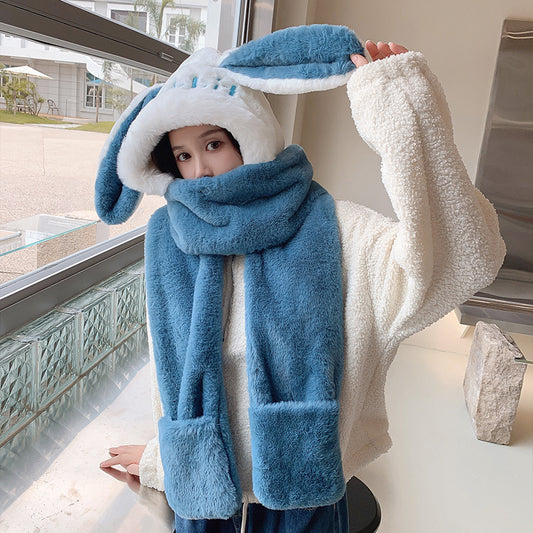 Cute Rabbit Ears Scarf Gloves All in One