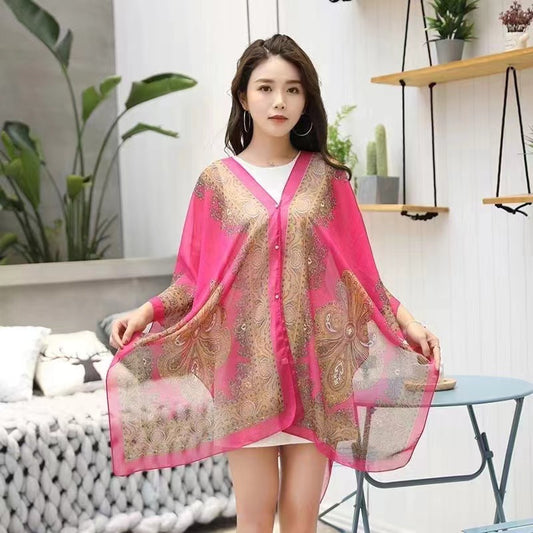 Boho Chic Pink Sheer Cover-Up Scarf – Lightweight & Elegant