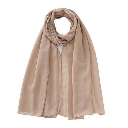 Women's Pure Color Pearl Chiffon Bubble Scarf Gauze Scarf