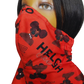 11RR1 Panda Scarf & Mask - African Print Fabric - Mask view. Panda Red Queen Scarf & Mask The Red Queen fabric is a hand-crafted marvel, seamlessly blending fashion and safety. This stunning design features the silhouette of a woman's face, making it a powerful statement piece. But beyond its beauty, the fabric is a functional wonder.