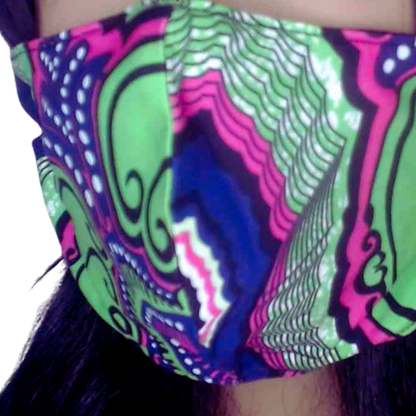 GG3 Panda Masks African Print Fabric Green Pink Accents