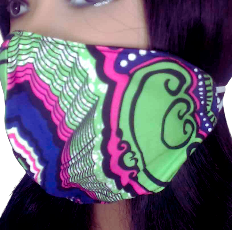 GG3 Panda Masks African Print Fabric Green Pink Accents