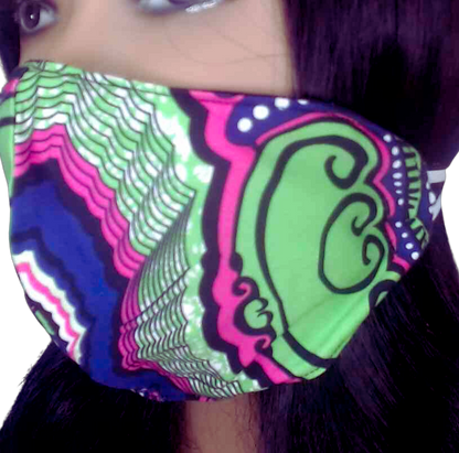 GG3 Panda Masks African Print Fabric Green Pink Accents