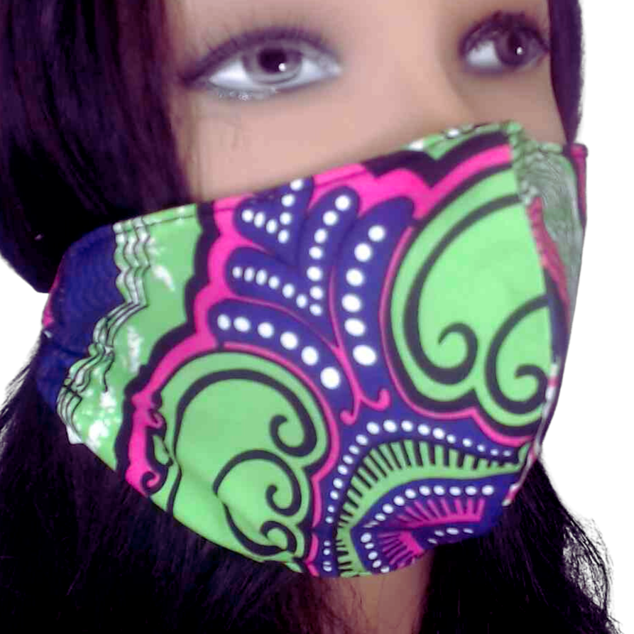 GG4 Glamor Mask- African Print- Green with Pink accents