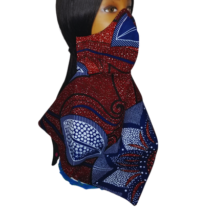 BG1 Panda Scarf & Mask - African Print "Burgundy & Blue Floral"