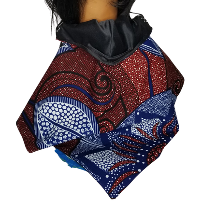 BG1 Panda Scarf & Mask - African Print "Burgundy & Blue Floral"