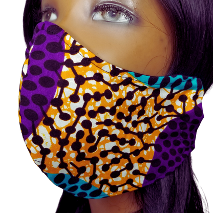 Purple Networking African Print Mask   Add some color and flair to your outfit with the Purple Networking African Print Mask, a stunning accessory that showcases your unique style and personality. This mask is not just a protective layer; it’s a vibrant statement of your individuality and creativity. The mask’s dynamic blend of purple, orange, and teal in an intricate African print design isn’t just visually appealing; it’s a reflection of your bold and adventurous spirit.