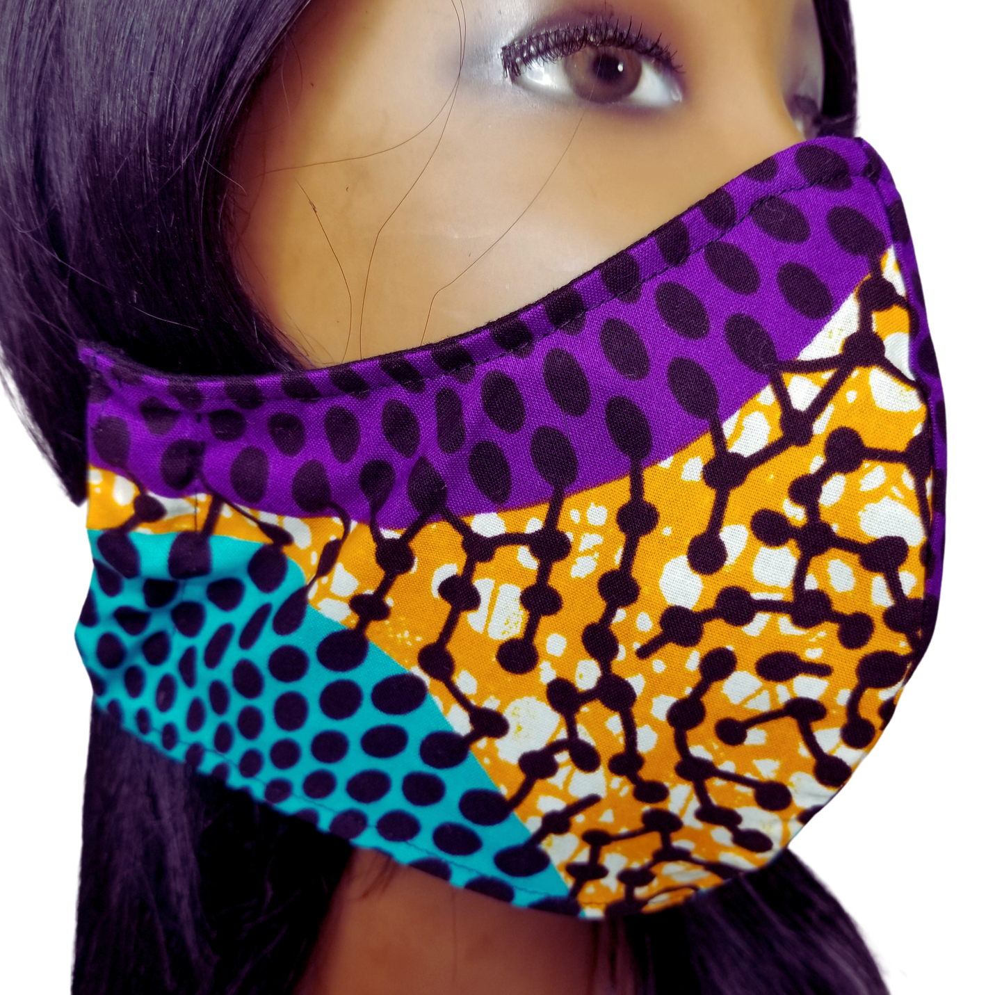 Purple Networking African Print Mask   Add some color and flair to your outfit with the Purple Networking African Print Mask, a stunning accessory that showcases your unique style and personality. This mask is not just a protective layer; it’s a vibrant statement of your individuality and creativity. The mask’s dynamic blend of purple, orange, and teal in an intricate African print design isn’t just visually appealing; it’s a reflection of your bold and adventurous spirit.